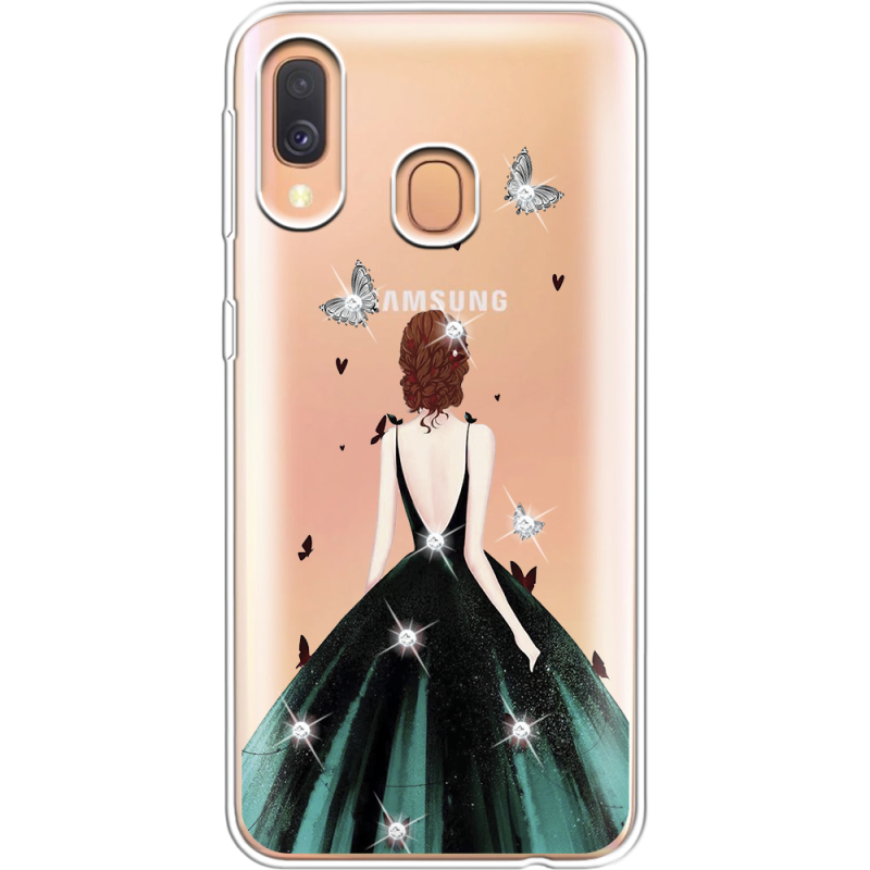 Чехол со стразами Samsung A405 Galaxy A40 Girl in the green dress