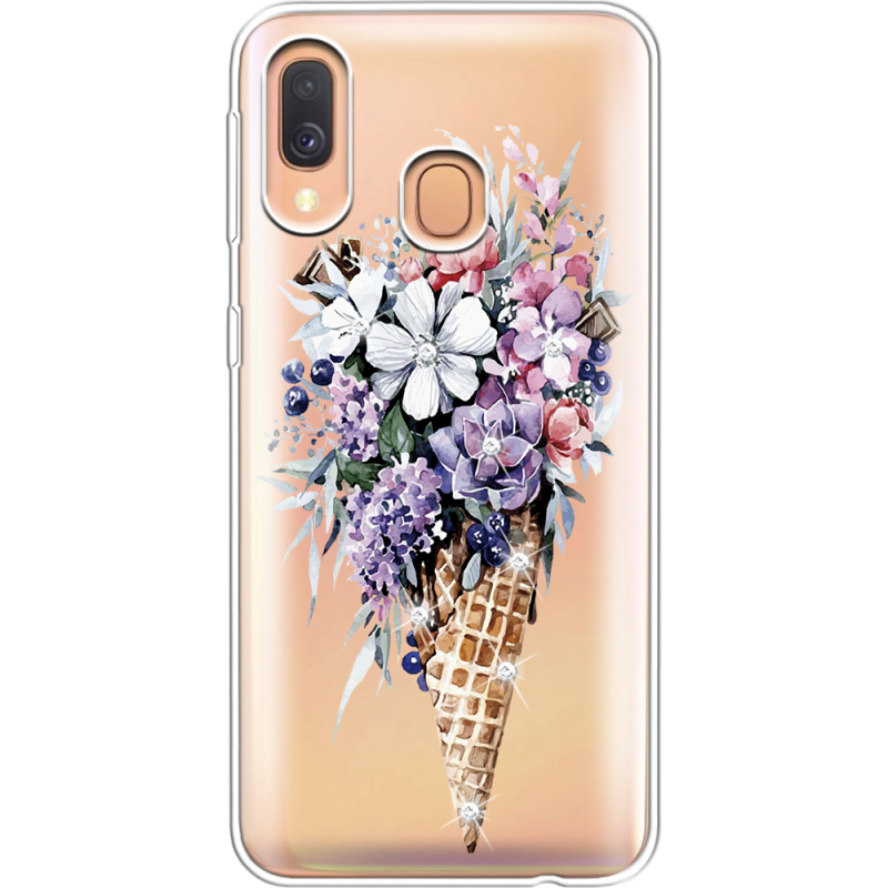 Чехол со стразами Samsung A405 Galaxy A40 Ice Cream Flowers