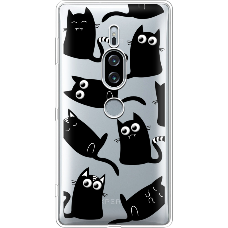 Прозрачный чехол Uprint Sony Xperia XZ2 Premium H8166 с 3D-глазками Black Kitty