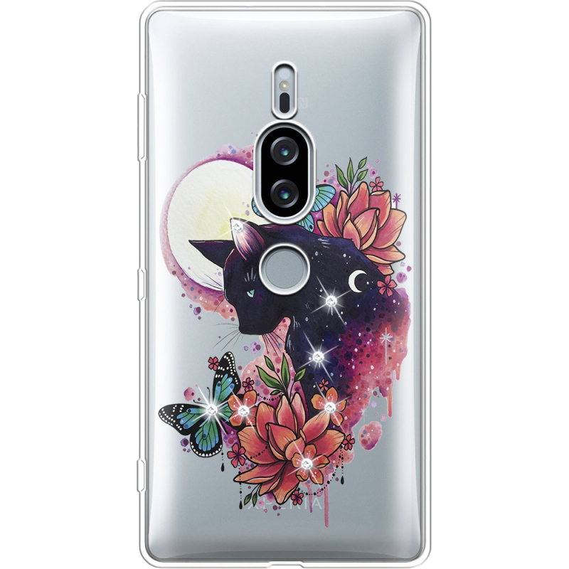 Чехол со стразами Sony Xperia XZ2 Premium H8166 Cat in Flowers