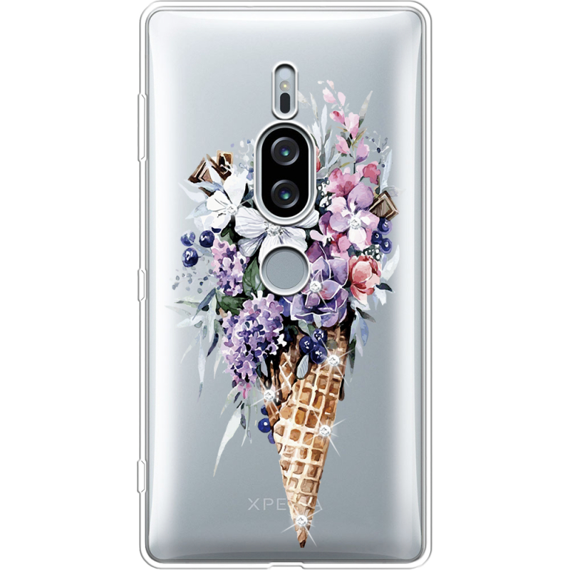 Чехол со стразами Sony Xperia XZ2 Premium H8166 Ice Cream Flowers