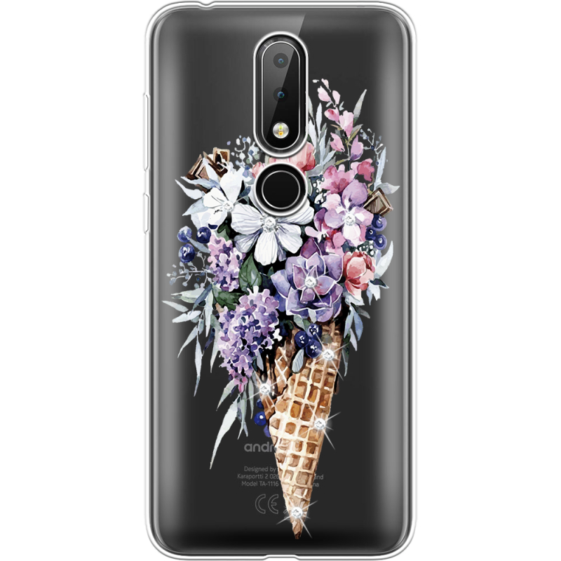 Чехол со стразами Nokia 6.1 Plus Ice Cream Flowers