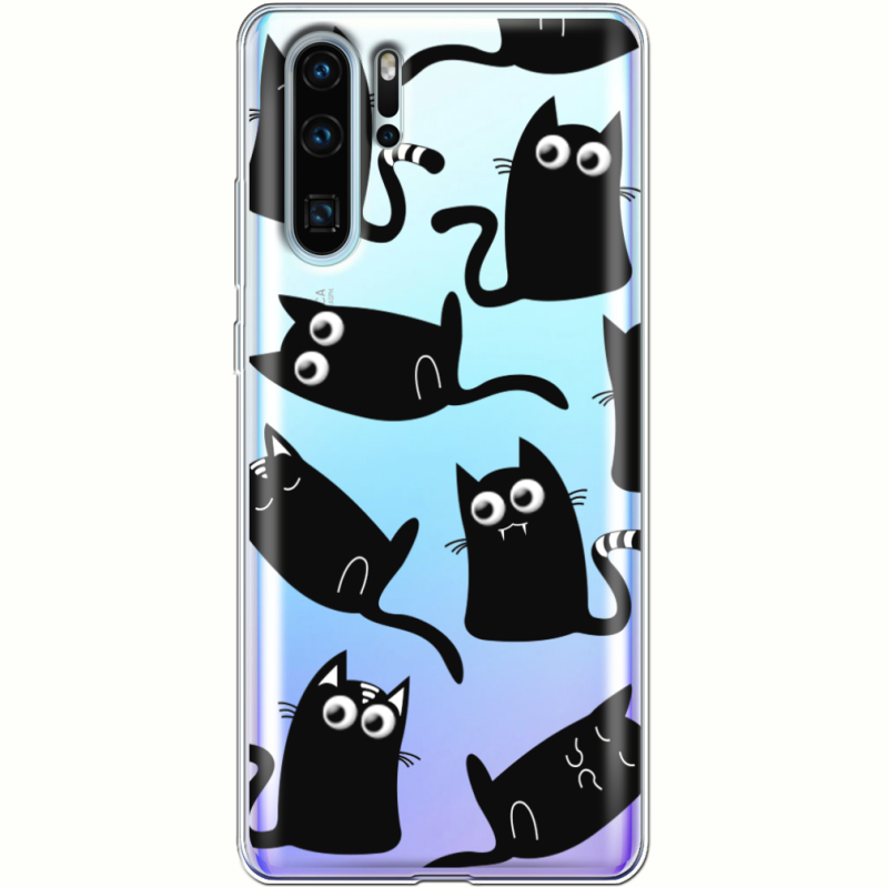 Прозрачный чехол Uprint Huawei P30 Pro с 3D-глазками Black Kitty