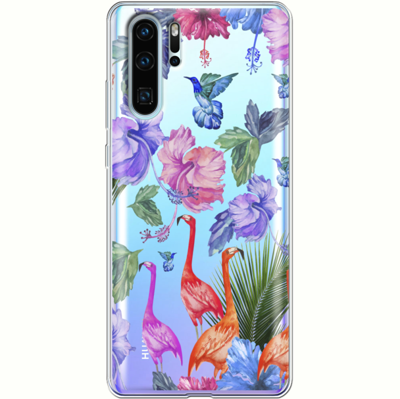 Прозрачный чехол Uprint Huawei P30 Pro Flamingo