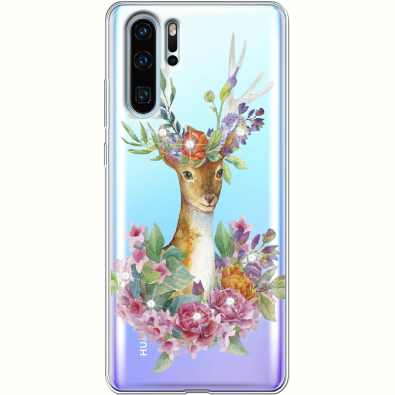 Чехол со стразами Huawei P30 Pro Deer with flowers