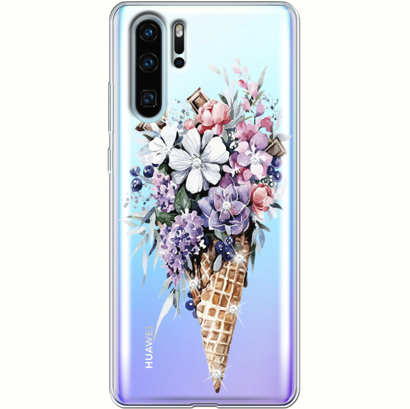 Чехол со стразами Huawei P30 Pro Ice Cream Flowers