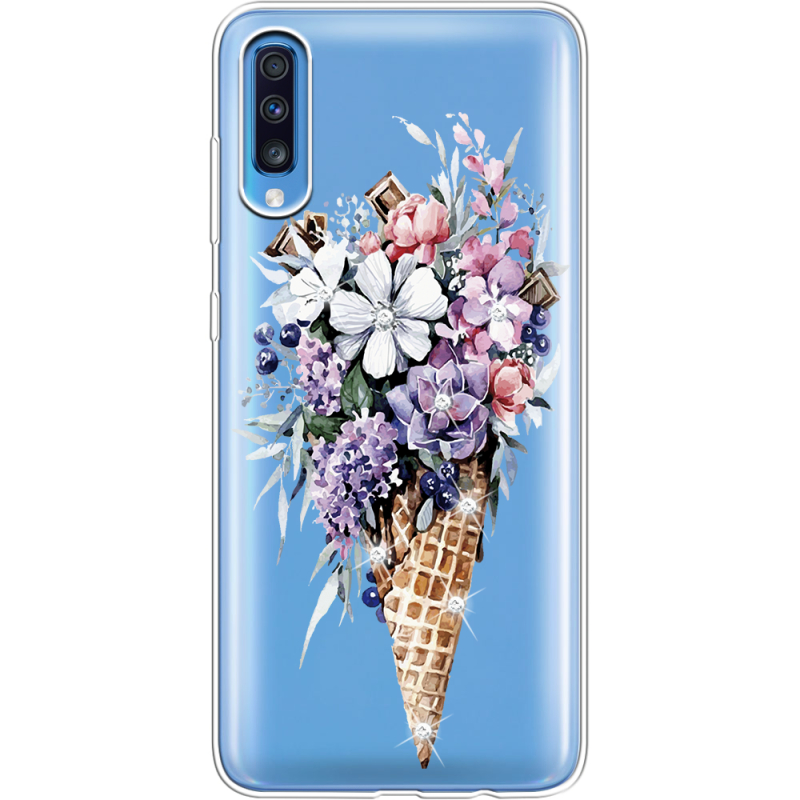 Чехол со стразами Samsung A705 Galaxy A70 Ice Cream Flowers
