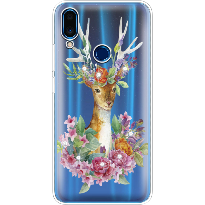 Чехол со стразами Meizu Note 9 Deer with flowers