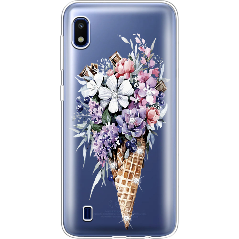 Чехол со стразами Samsung A105 Galaxy A10 Ice Cream Flowers