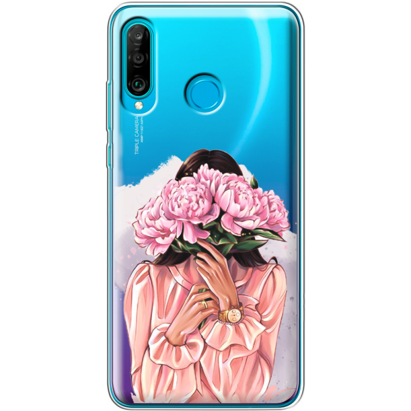 Прозрачный чехол Uprint Huawei P30 Lite Девушка с Пионами