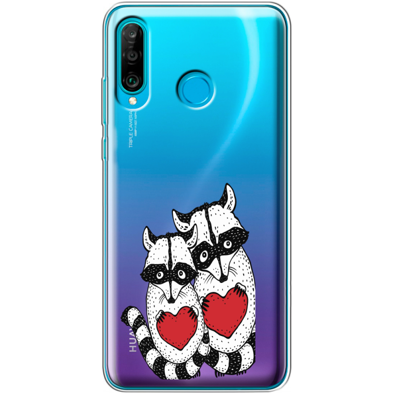 Прозрачный чехол Uprint Huawei P30 Lite Raccoons in love