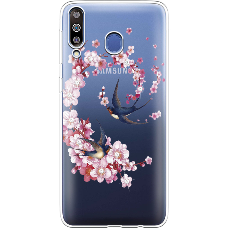 Чехол со стразами Samsung M305 Galaxy M30 Swallows and Bloom
