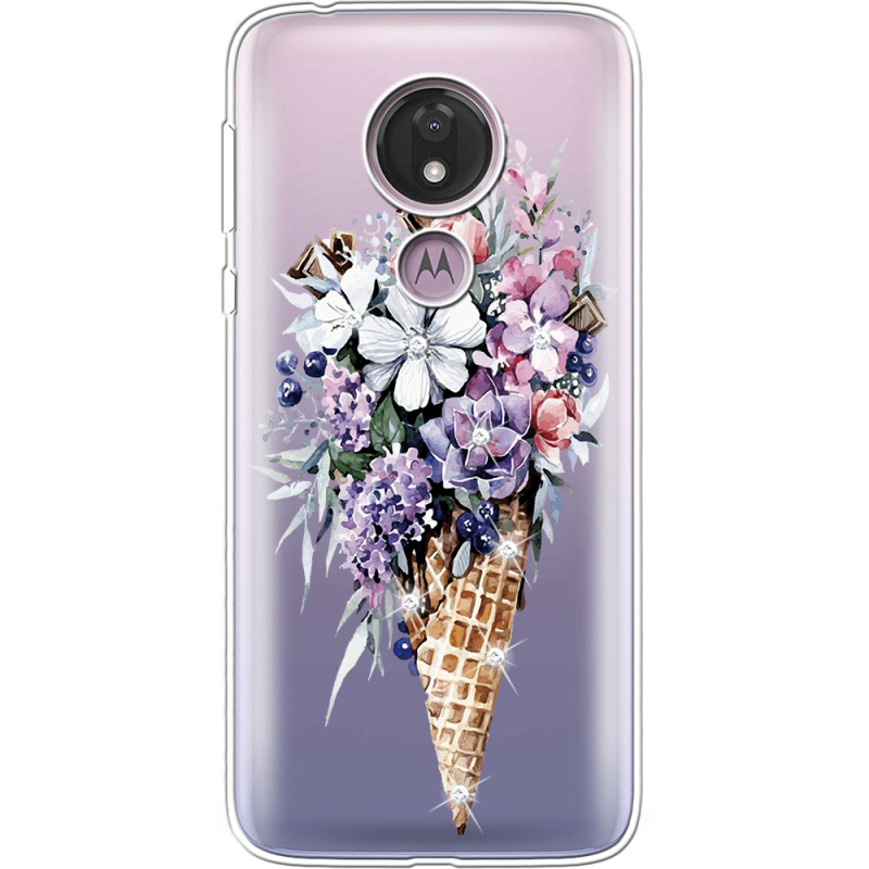 Чехол со стразами Motorola Moto G7 Power XT1955 Ice Cream Flowers