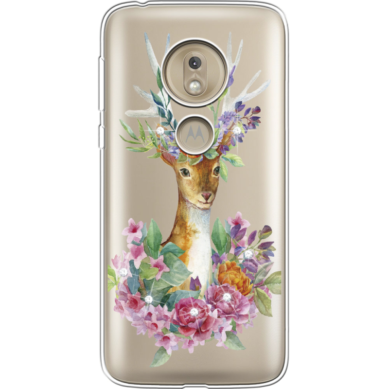 Чехол со стразами Motorola Moto G7 Play XT1952 Deer with flowers