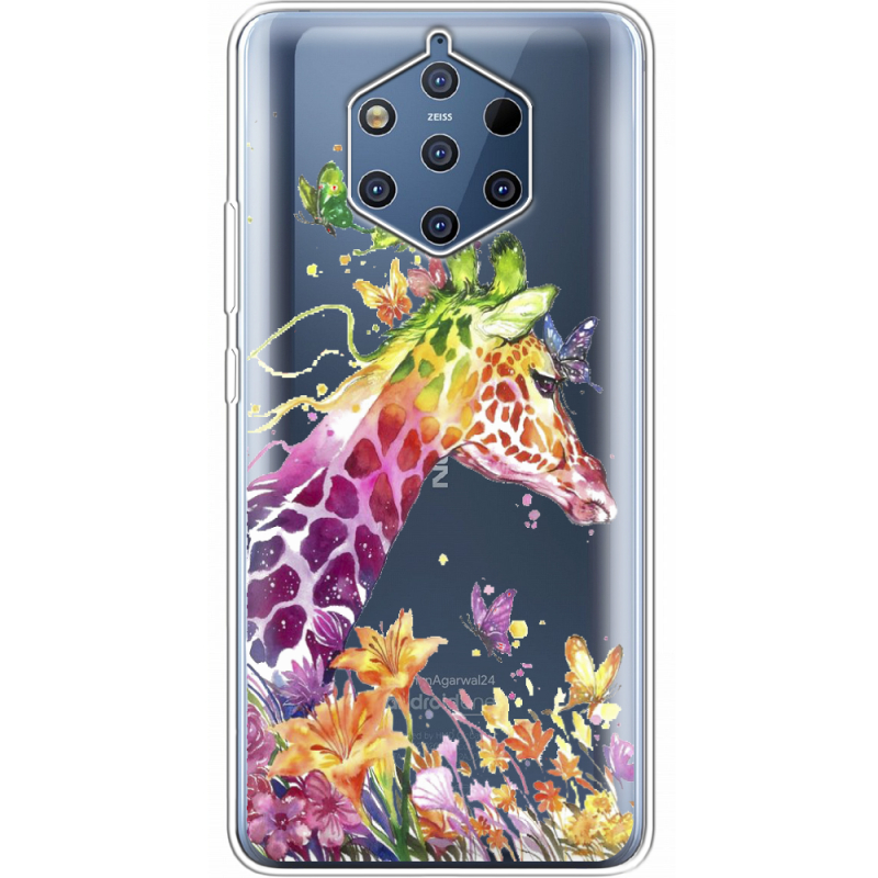 Прозрачный чехол Uprint Nokia 9 Colorful Giraffe
