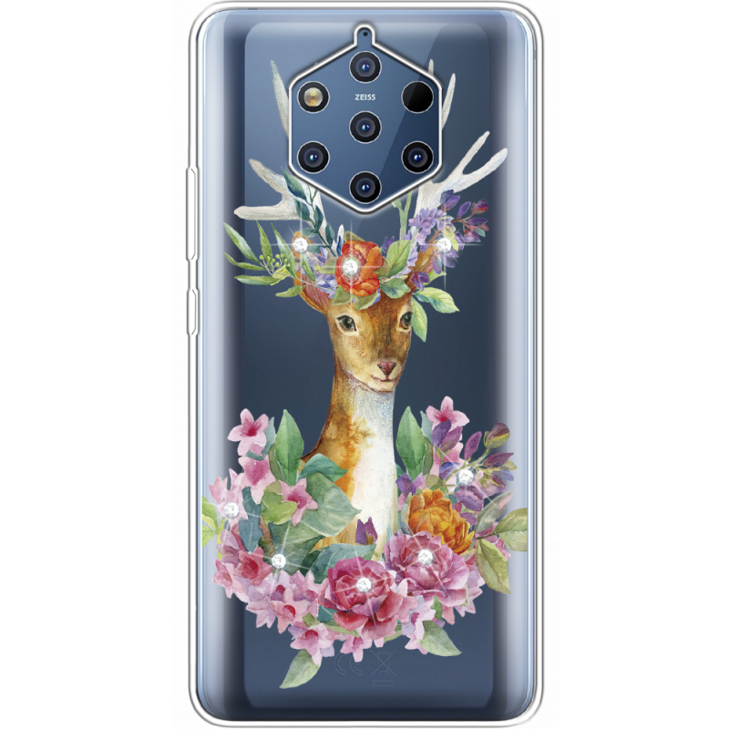 Чехол со стразами Nokia 9 Deer with flowers