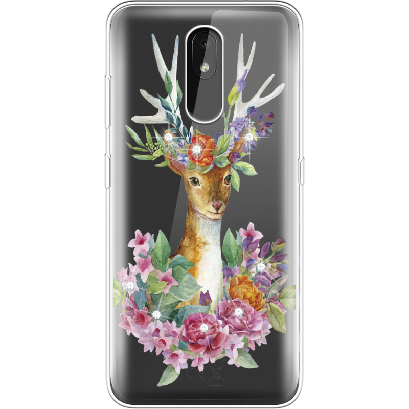 Чехол со стразами Nokia 3.2 Deer with flowers