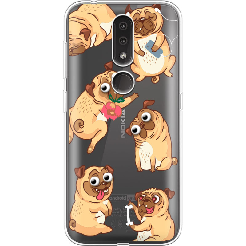 Прозрачный чехол Uprint Nokia 4.2 с 3D-глазками Pug