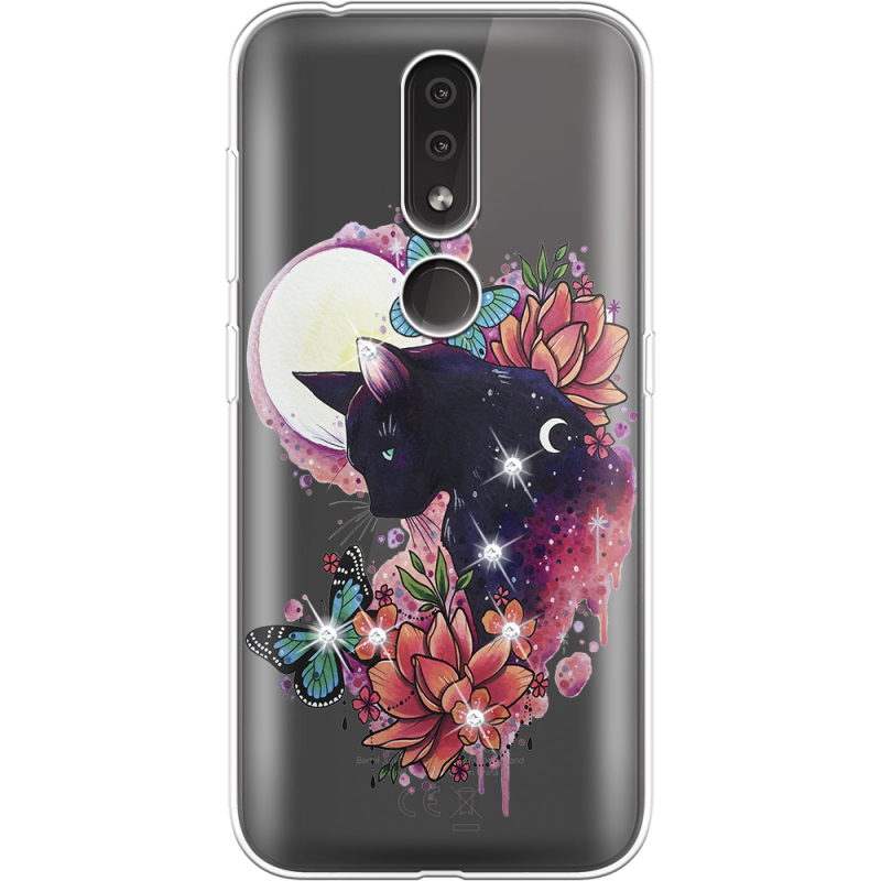 Чехол со стразами Nokia 4.2 Cat in Flowers