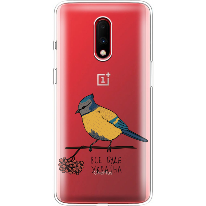 Прозрачный чехол Uprint OnePlus 7 Синиця і калина