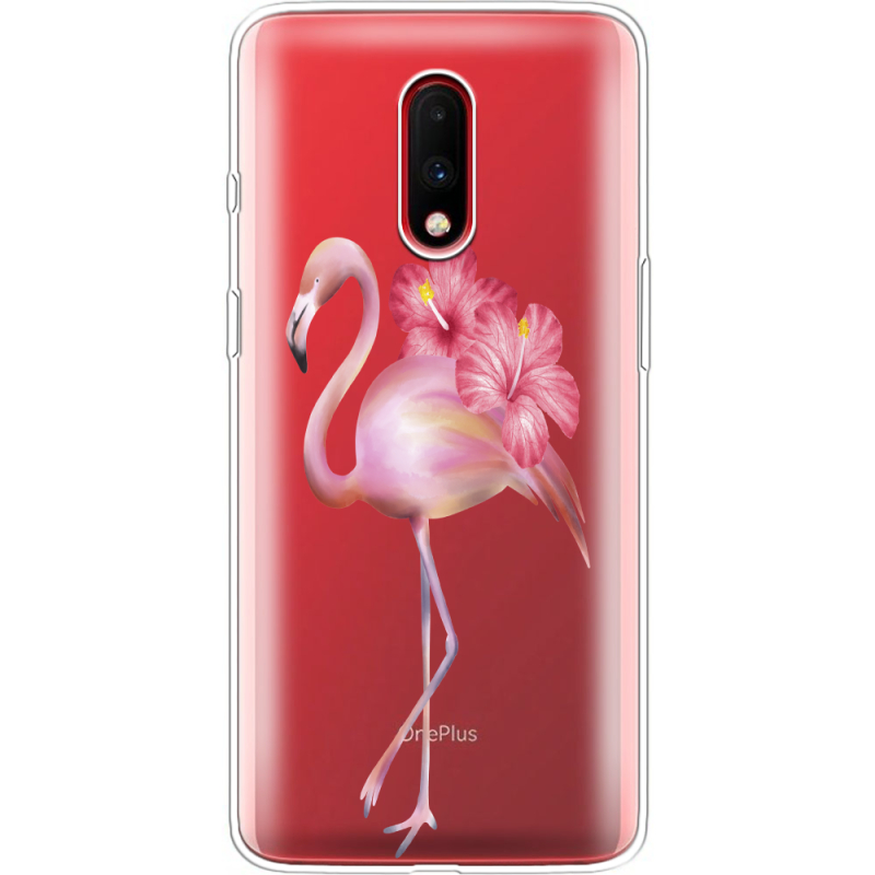 Прозрачный чехол Uprint OnePlus 7 Floral Flamingo