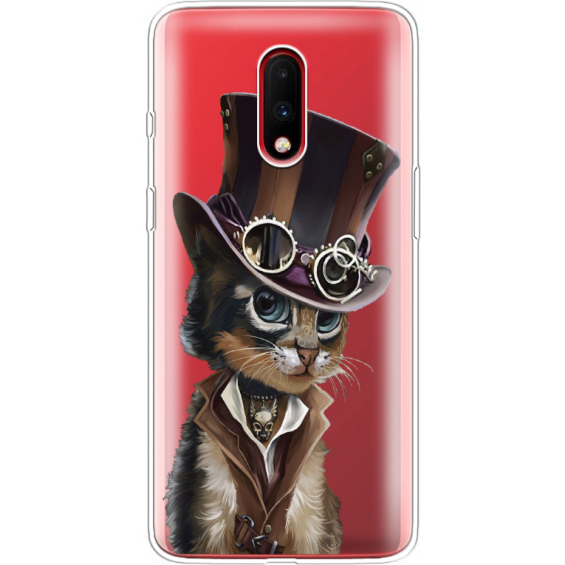 Прозрачный чехол Uprint OnePlus 7 Steampunk Cat