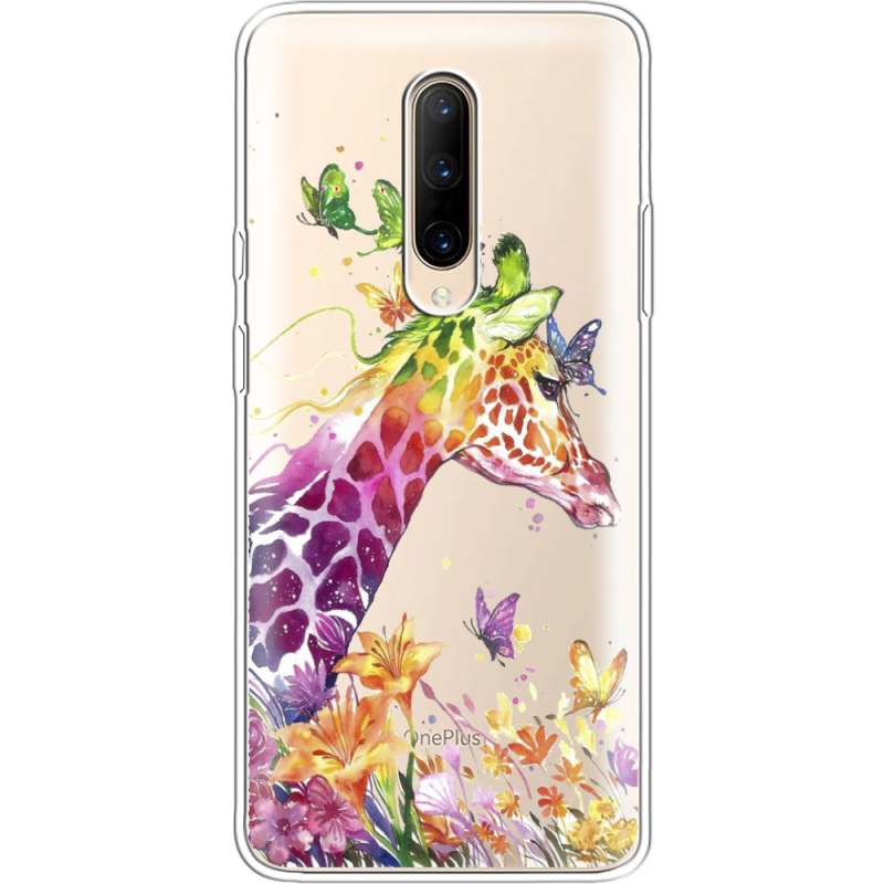 Прозрачный чехол Uprint OnePlus 7 Pro Colorful Giraffe