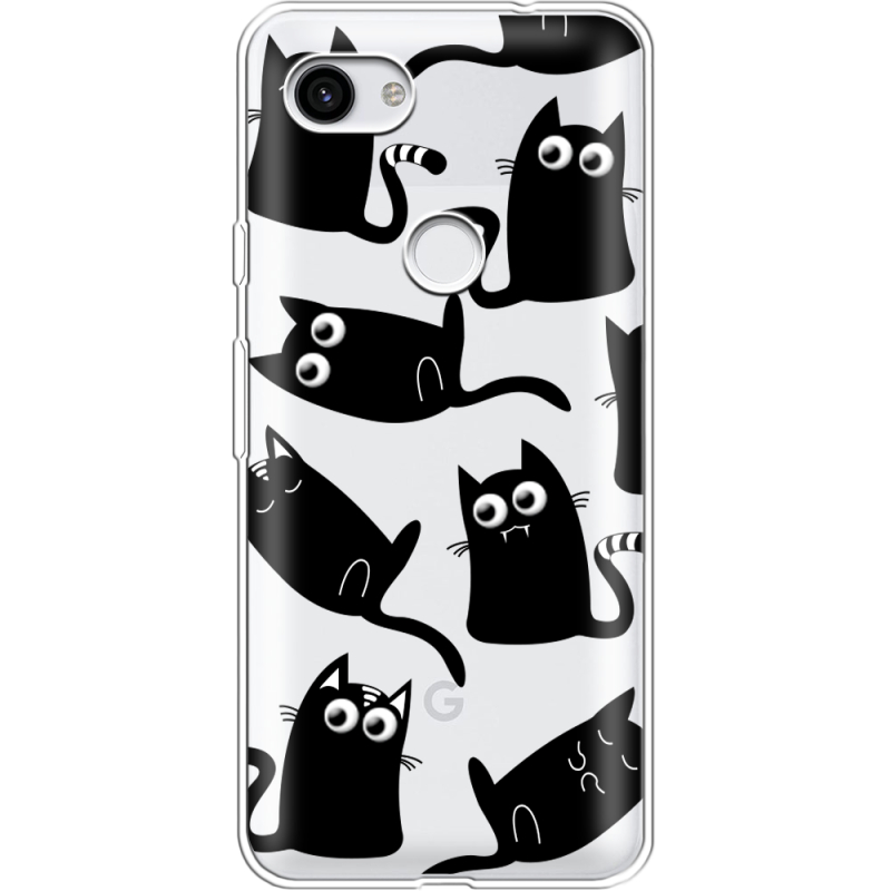 Прозрачный чехол Uprint Google Pixel 3a с 3D-глазками Black Kitty