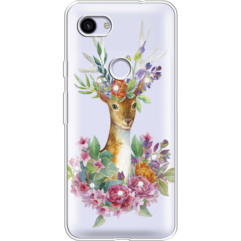 Чехол со стразами Google Pixel 3a XL Deer with flowers