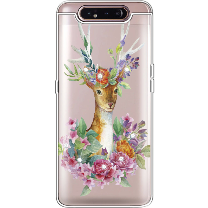 Чехол со стразами Samsung A805 Galaxy A80 Deer with flowers