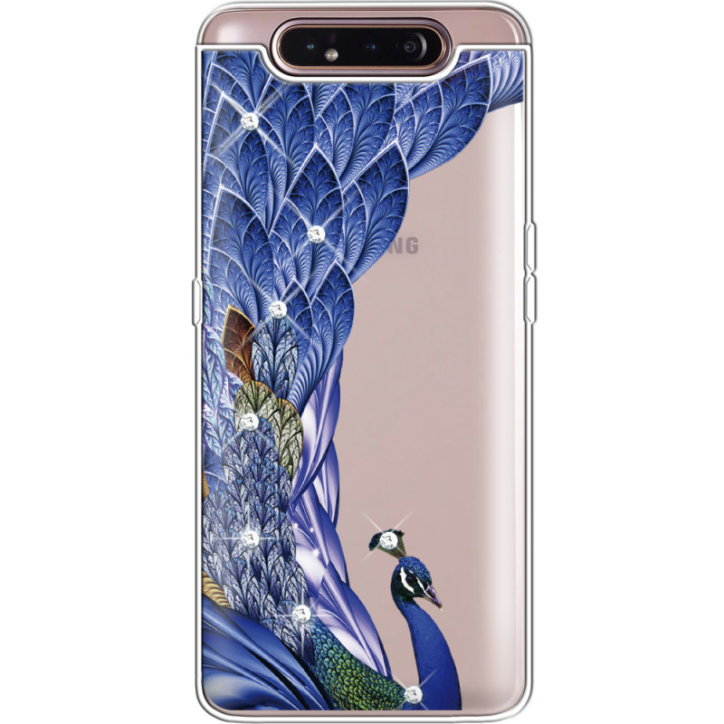 Чехол со стразами Samsung A805 Galaxy A80 Peafowl