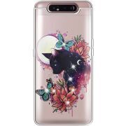 Чехол со стразами Samsung A805 Galaxy A80 Cat in Flowers