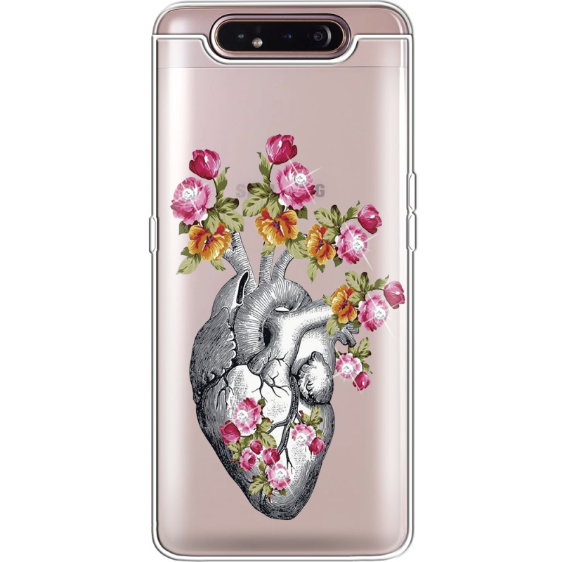 Чехол со стразами Samsung A805 Galaxy A80 Heart