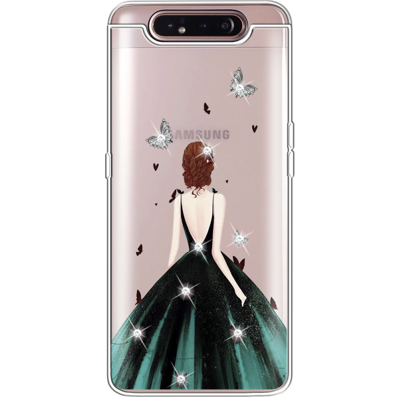 Чехол со стразами Samsung A805 Galaxy A80 Girl in the green dress