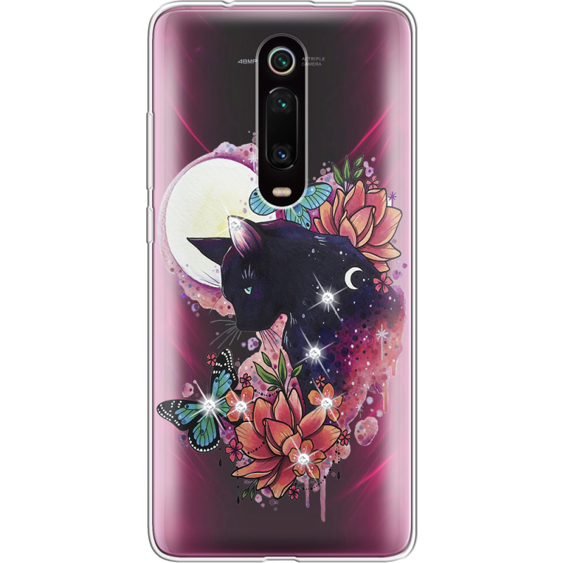 Чехол со стразами Xiaomi Mi 9T / Mi 9T Pro Cat in Flowers