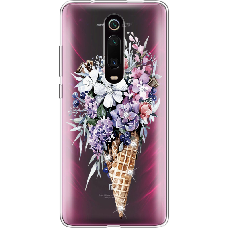 Чехол со стразами Xiaomi Mi 9T / Mi 9T Pro Ice Cream Flowers