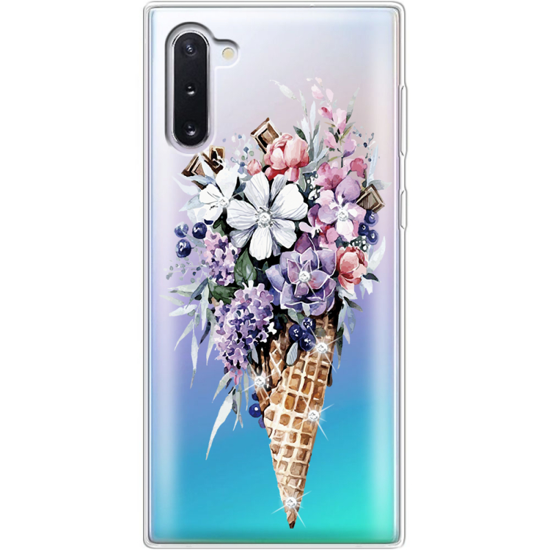 Чехол со стразами Samsung N970 Galaxy Note 10 Ice Cream Flowers