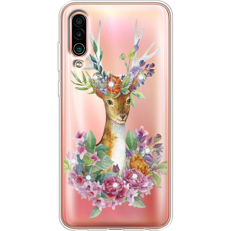 Чехол со стразами Meizu 16Xs Deer with flowers