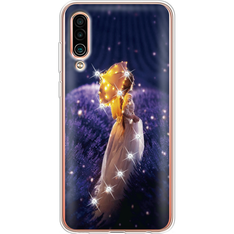 Чехол со стразами Meizu 16Xs Girl with Umbrella