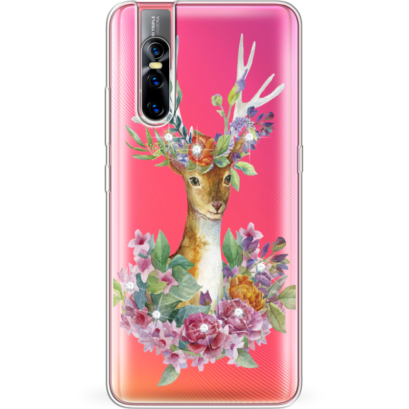 Чехол со стразами Vivo V15 Pro Deer with flowers