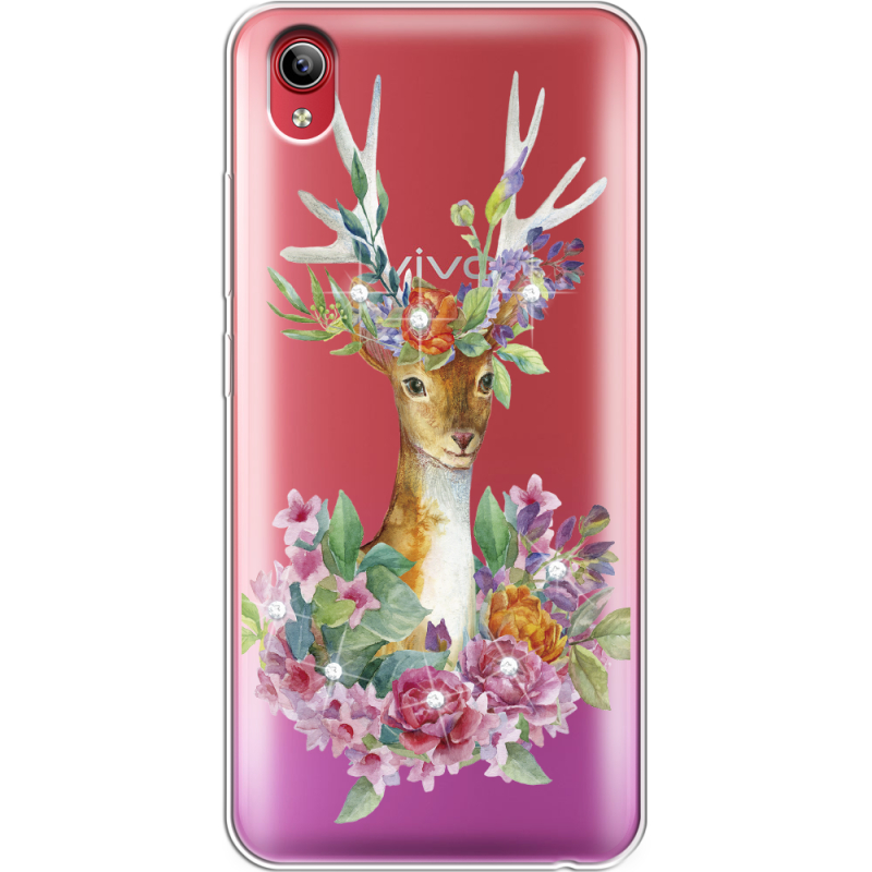 Чехол со стразами Vivo Y91C Deer with flowers