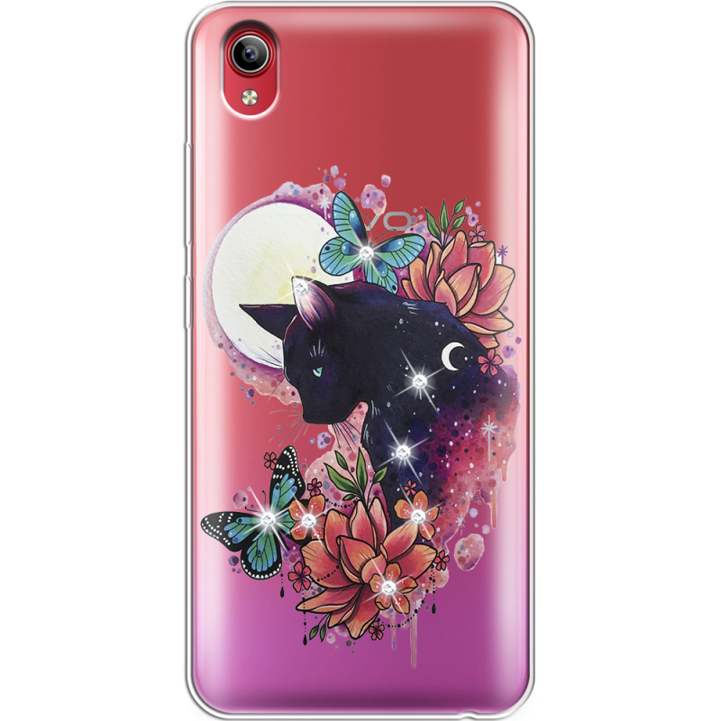 Чехол со стразами Vivo Y91C Cat in Flowers