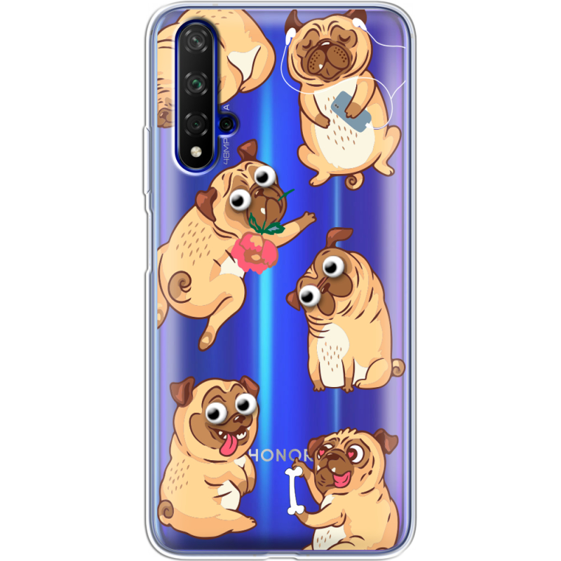 Прозрачный чехол Uprint Honor 20 с 3D-глазками Pug