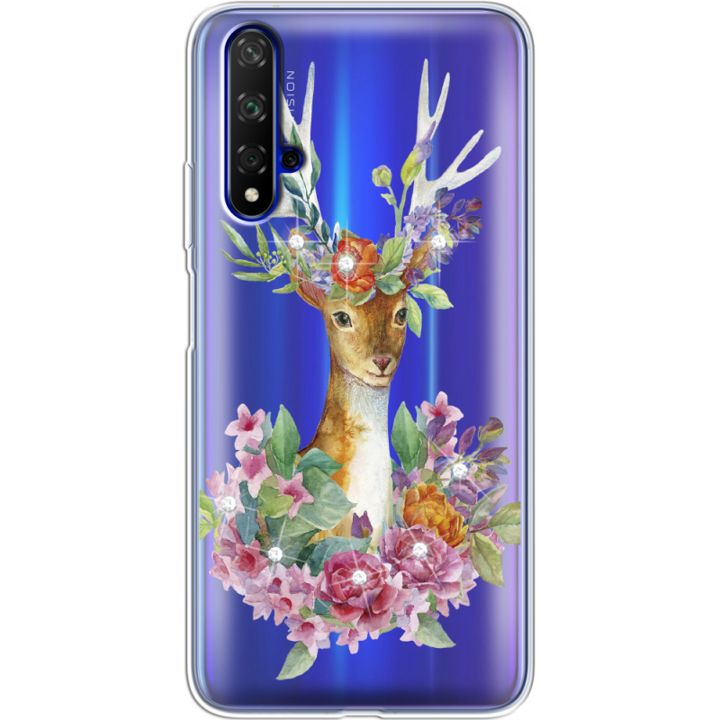 Чехол со стразами Honor 20 Deer with flowers