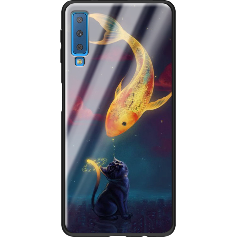 Защитный чехол BoxFace Glossy Panel Samsung Galaxy A7 2018 Kitten And Fish