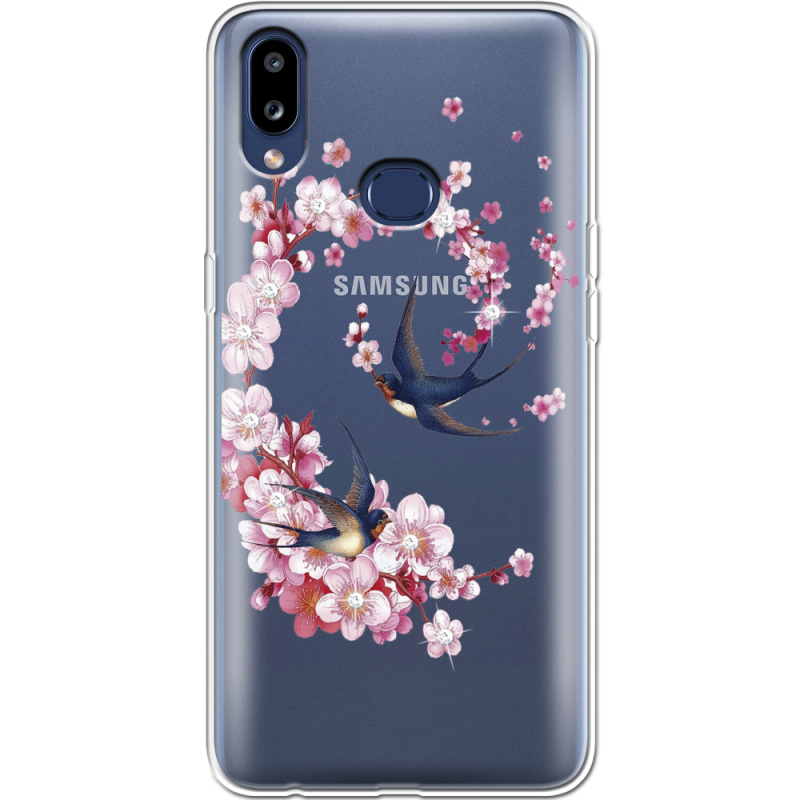 Чехол со стразами Samsung A107 Galaxy A10s Swallows and Bloom
