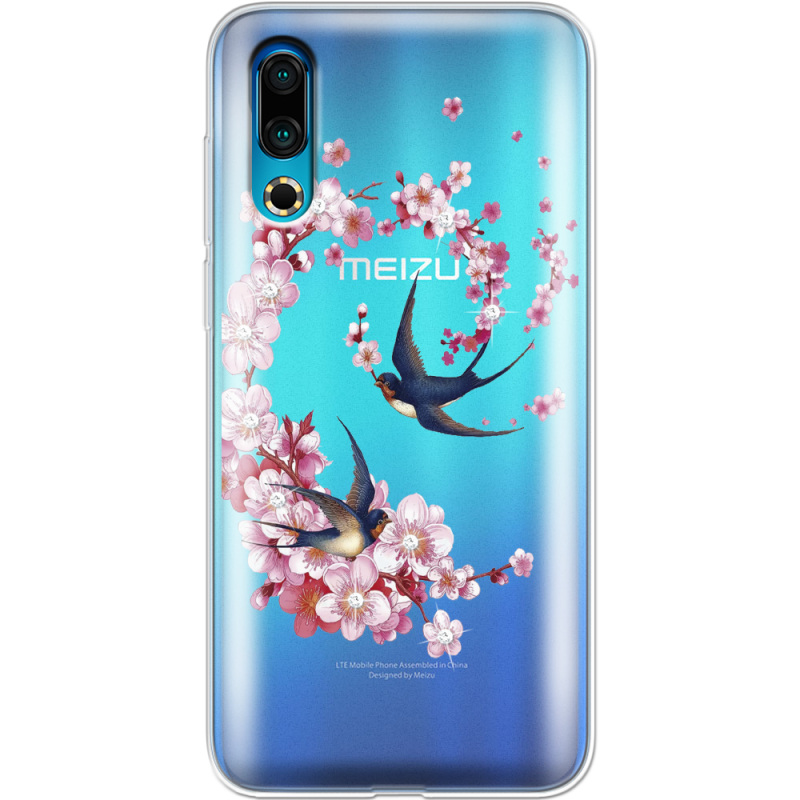 Чехол со стразами Meizu 16s Swallows and Bloom