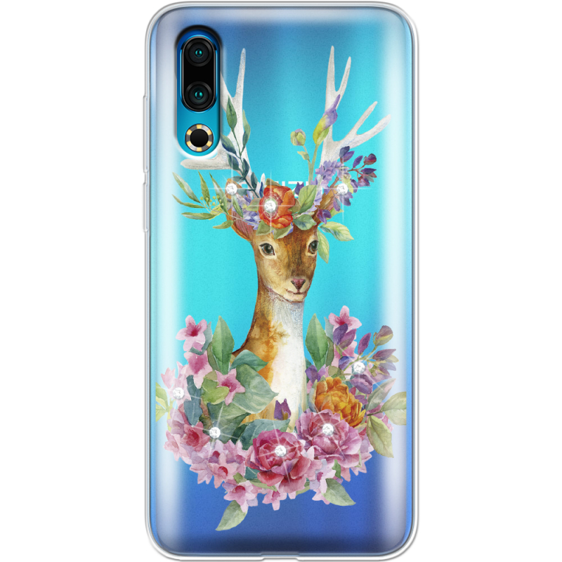 Чехол со стразами Meizu 16s Deer with flowers
