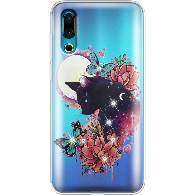 Чехол со стразами Meizu 16s Cat in Flowers