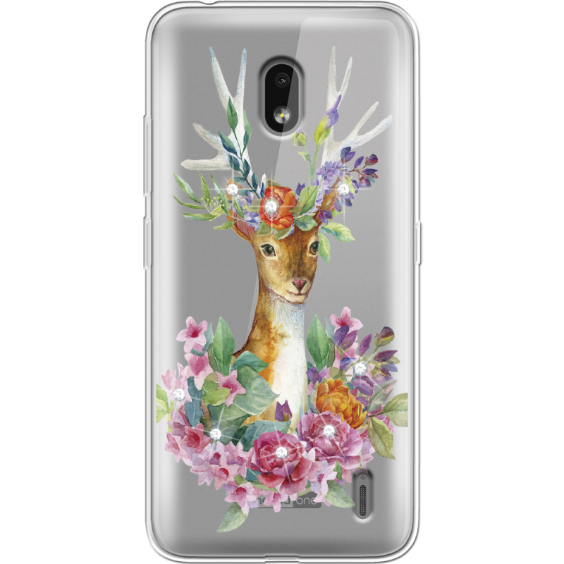 Чехол со стразами Nokia 2.2 Deer with flowers